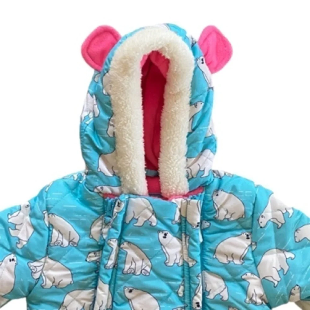 WIPPETTE Infant Hooded Snowsuit Turquoise/Pink Polar Bear Infant Size 9M NWOT